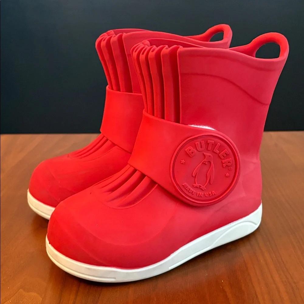 Butler Kids Emperor Slip-On Overboot Waterproof Rubber Rain Boots, Red, Size 10